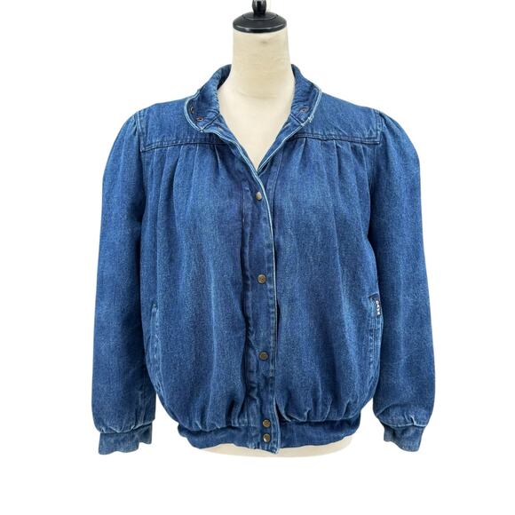Vintage 80's Dawn Dark Wash Denim Flannel Lined Pleated Boxy Puff Jean Jacket - Picture 1 of 16